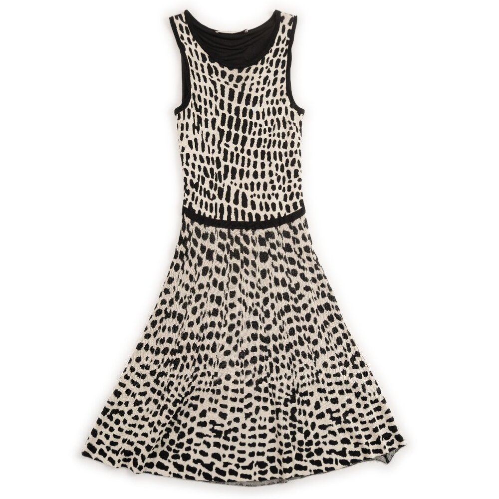 TRINA TURK black cream animal print pattern knit dress size XS